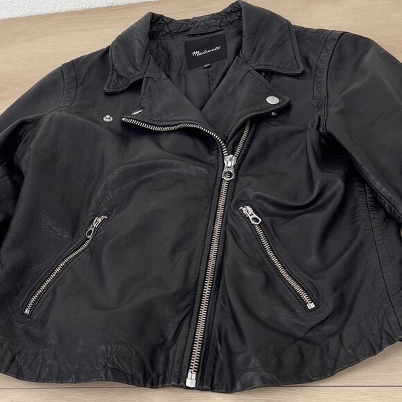 Madewell Classic Washed Black Leather Moto Jacket / Silver Hardware Large - Picture 7 of 15